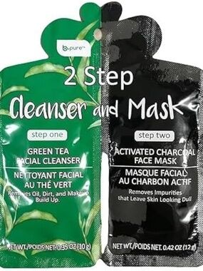 2 Step Green Tea Facial Cleanser and Activated Charcoal Face Mask, Deep Cleansin